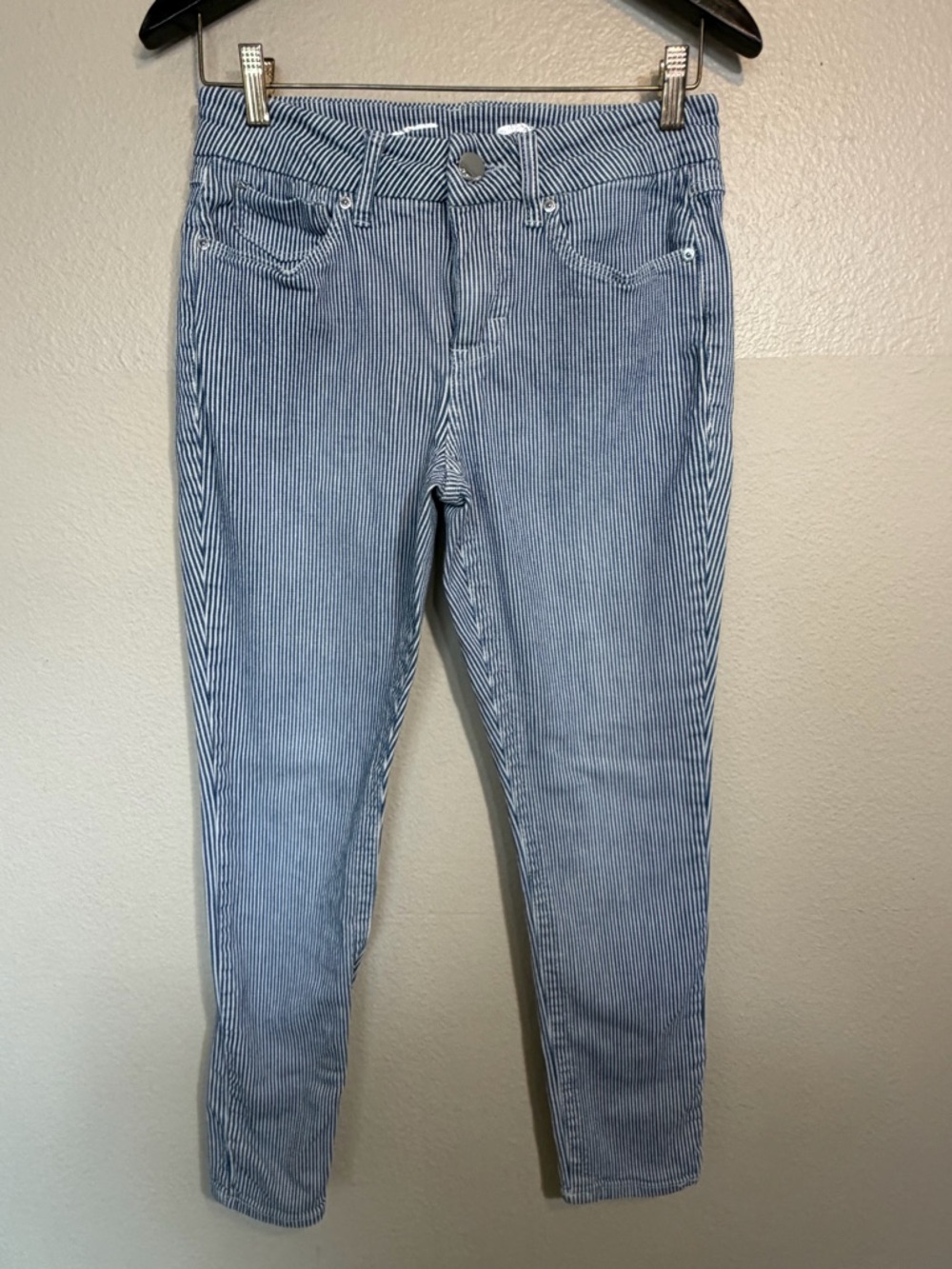 Seven 7 Blue and White Railroad stripped Skinny ankle Jeans - rimless